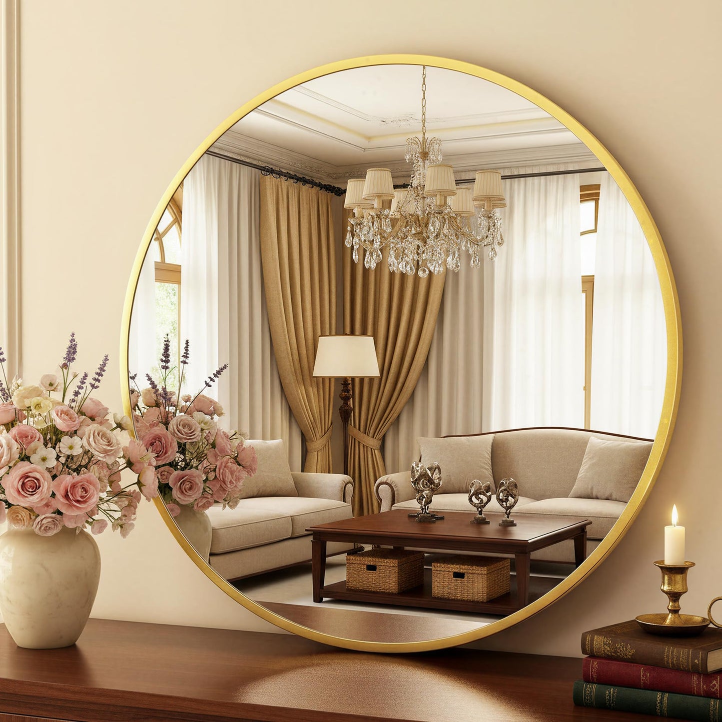Round Wall Mirror with Metal Frame for Bathroom Vanity Living Room Entryway Decor