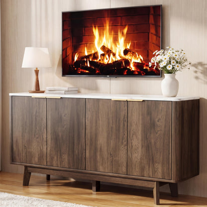 TV Stand for 70 Inch TVs with Sliding Doors and Storage Cabinets