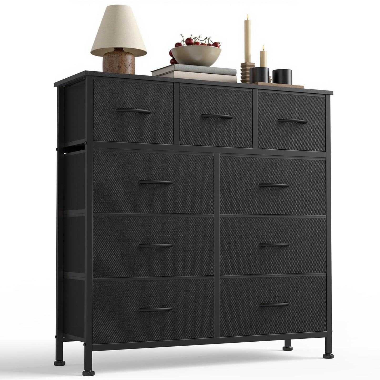 7-Drawer Fabric Dresser Storage Tower with Steel Frame and Wood Top