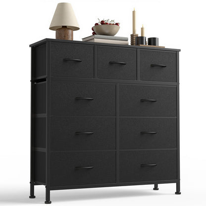 7-Drawer Fabric Dresser Storage Tower with Steel Frame and Wood Top