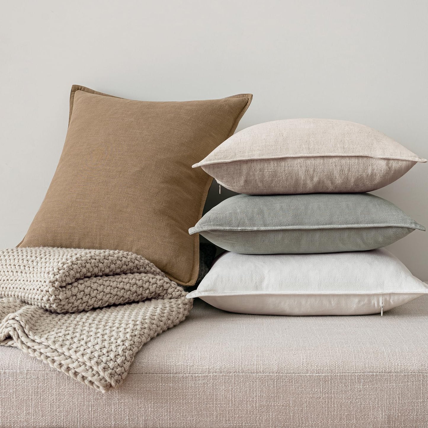 Linen Decorative Throw Pillow Covers Set of 4 Natural Boho Farmhouse Sofa Bed Cushion Covers