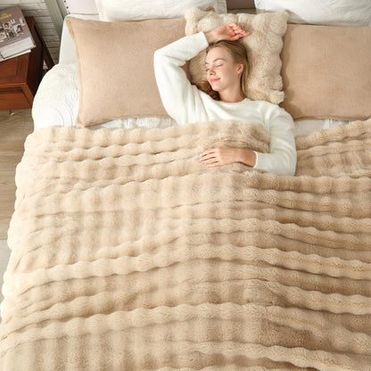 Faux Fur Throw Blanket Soft Plush Bubble Blanket for Couch Sofa Bedroom Living Room