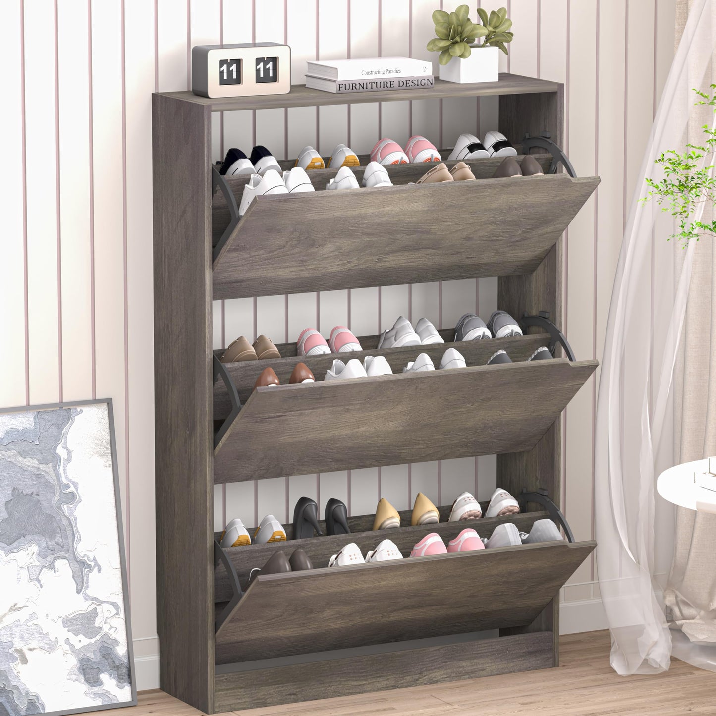 3-Flip Drawer Shoe Cabinet Freestanding Entryway Storage Cabinet