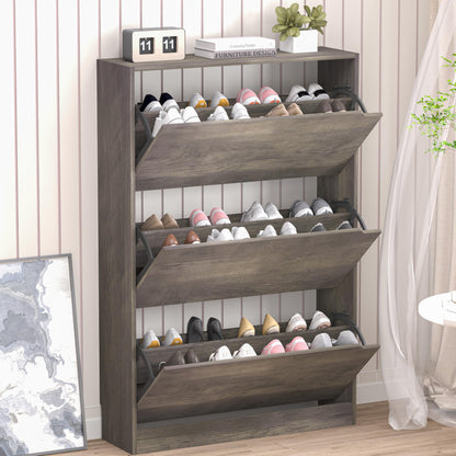 3-Flip Drawer Shoe Cabinet Freestanding Entryway Storage Cabinet