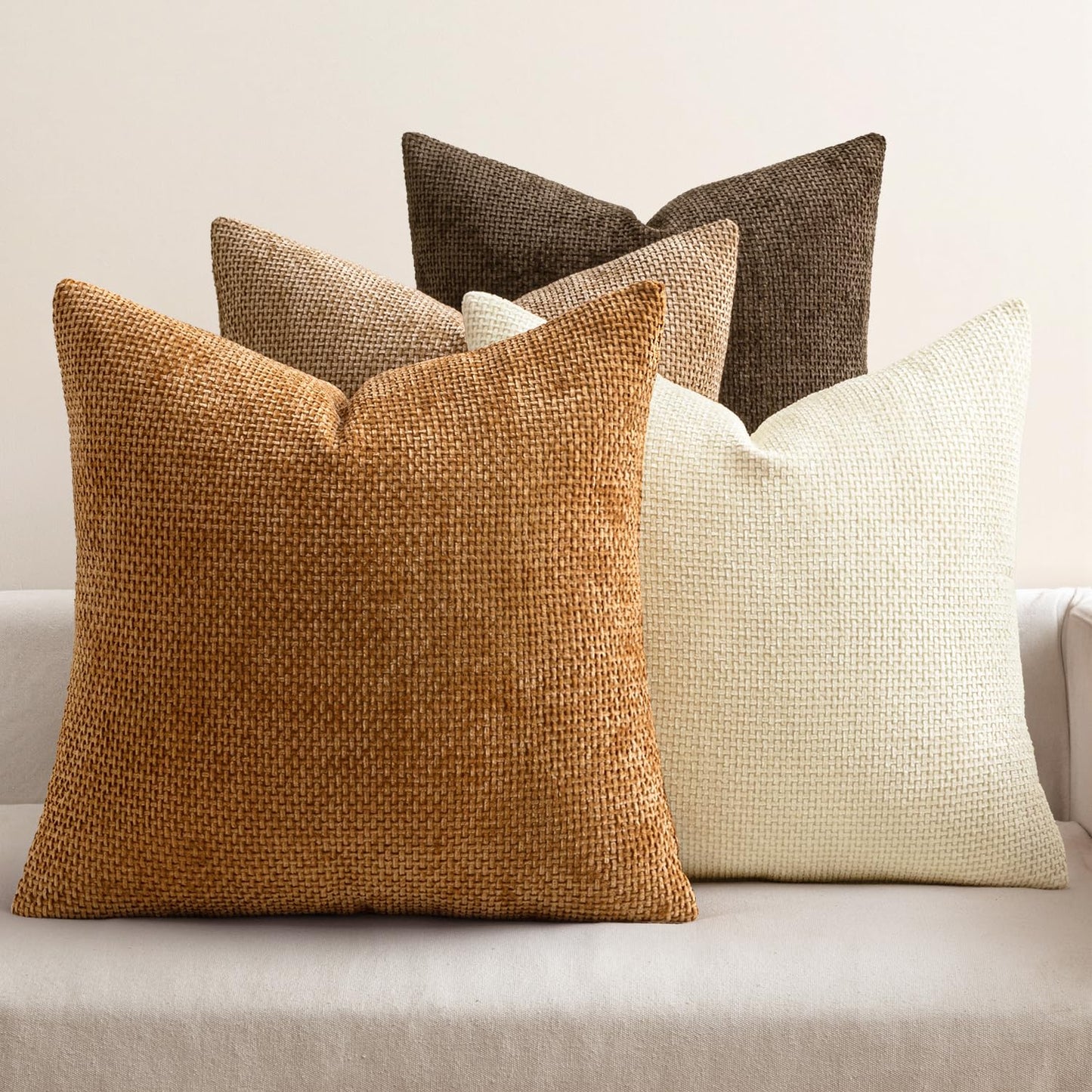 Soft Chenille Throw Pillow Covers Set of 4 Farmhouse Decorative Cushion Covers for Sofa Bedroom Living Room