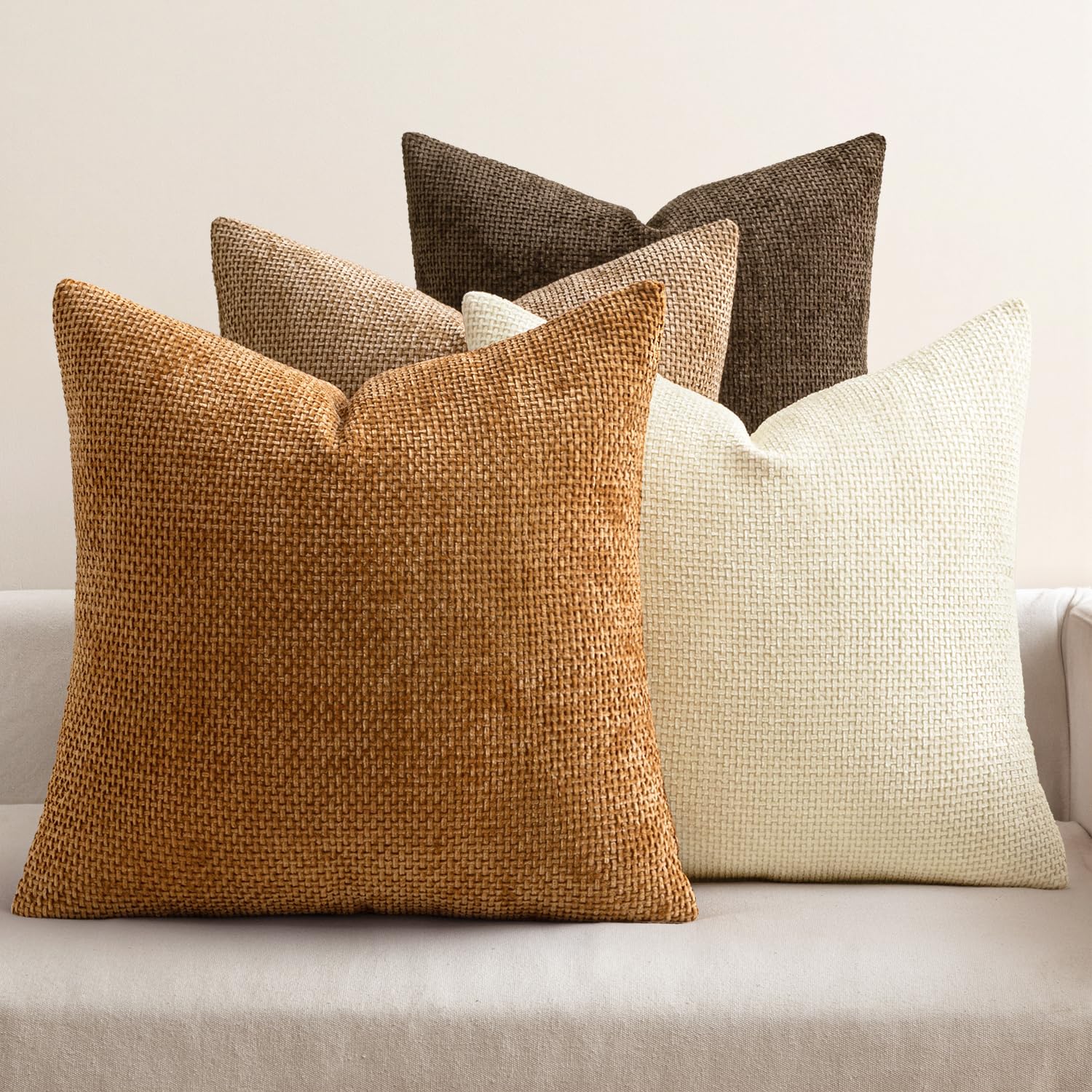 Soft Chenille Throw Pillow Covers Set of 4 Farmhouse Decorative Cushion Covers for Sofa Bedroom Living Room