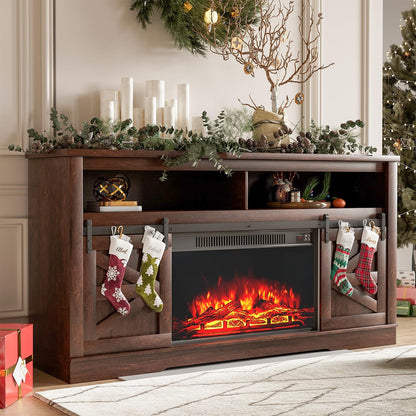 TV Stand for 65 Inch TVs with Sliding Barn Doors and Storage Cabinets