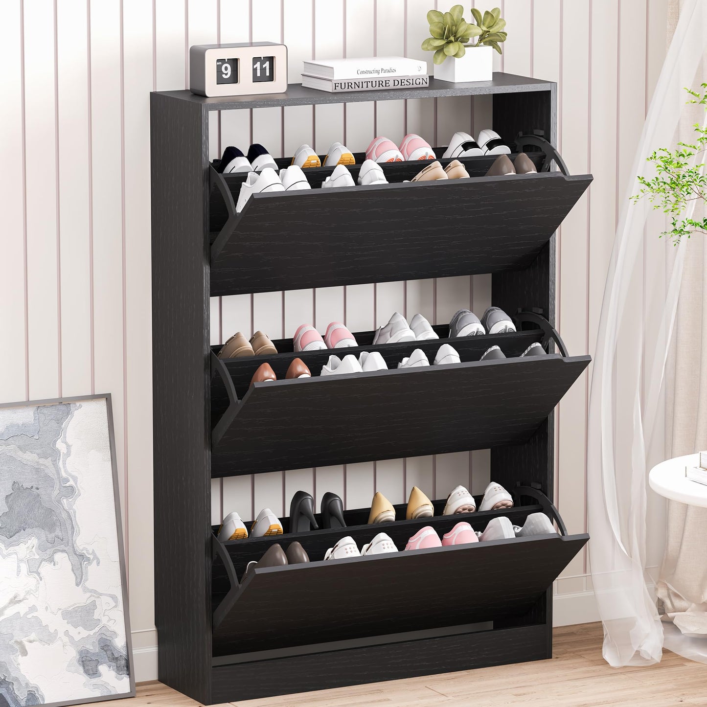 3-Flip Drawer Shoe Cabinet Freestanding Entryway Storage Cabinet