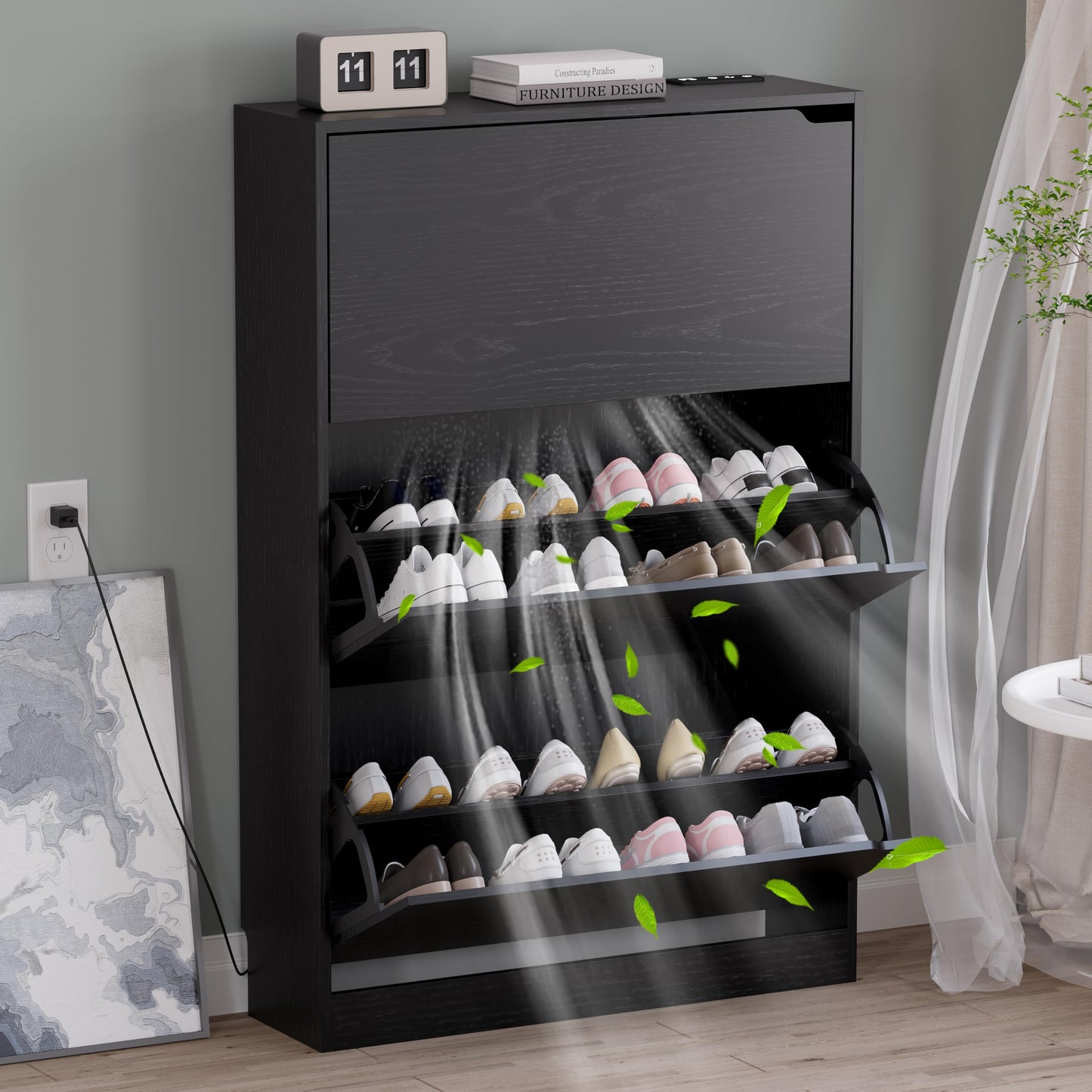 3-Flip Drawer Shoe Cabinet Freestanding Entryway Storage Cabinet