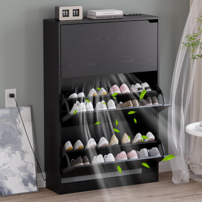 3-Flip Drawer Shoe Cabinet Freestanding Entryway Storage Cabinet