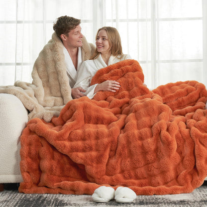 Faux Fur Throw Blanket Soft Plush Bubble Blanket for Couch Sofa Bedroom Living Room