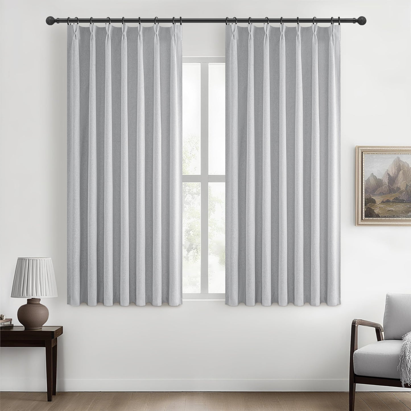 Linen Pinch Pleated Blackout Curtains 2 Panels Drapes for Living Room Bedroom