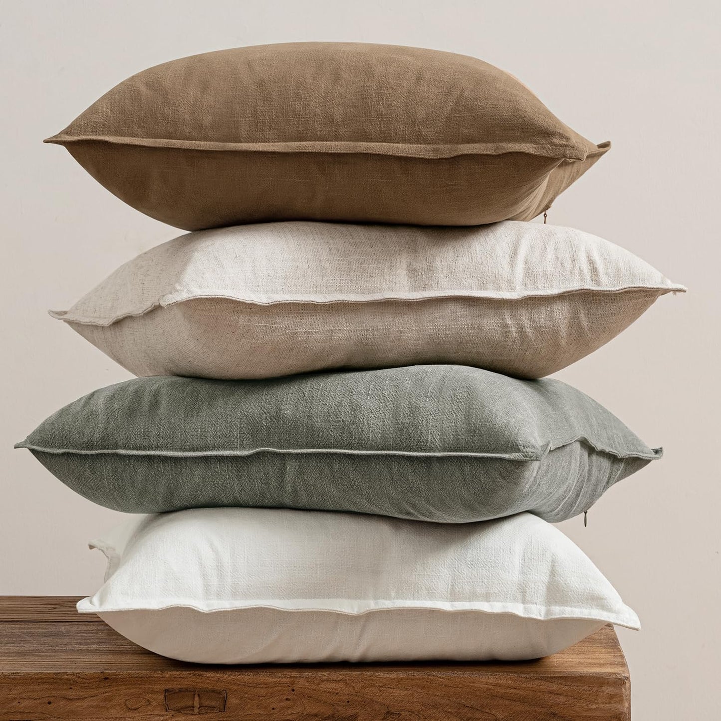 Linen Decorative Throw Pillow Covers Set of 4 Natural Boho Farmhouse Sofa Bed Cushion Covers