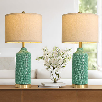 Modern Silver Ceramic Table Lamp Set of 2 Bedside Nightstand Lamps for Bedroom Living Room