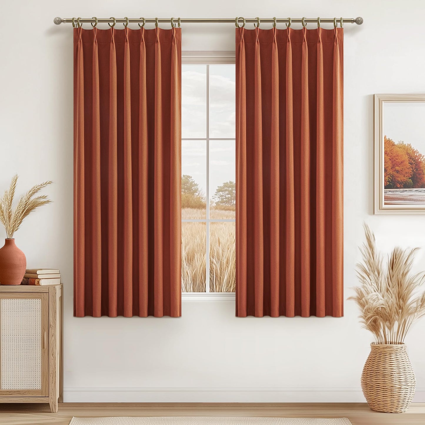 Linen Pinch Pleated Blackout Curtains 2 Panels Drapes for Living Room Bedroom