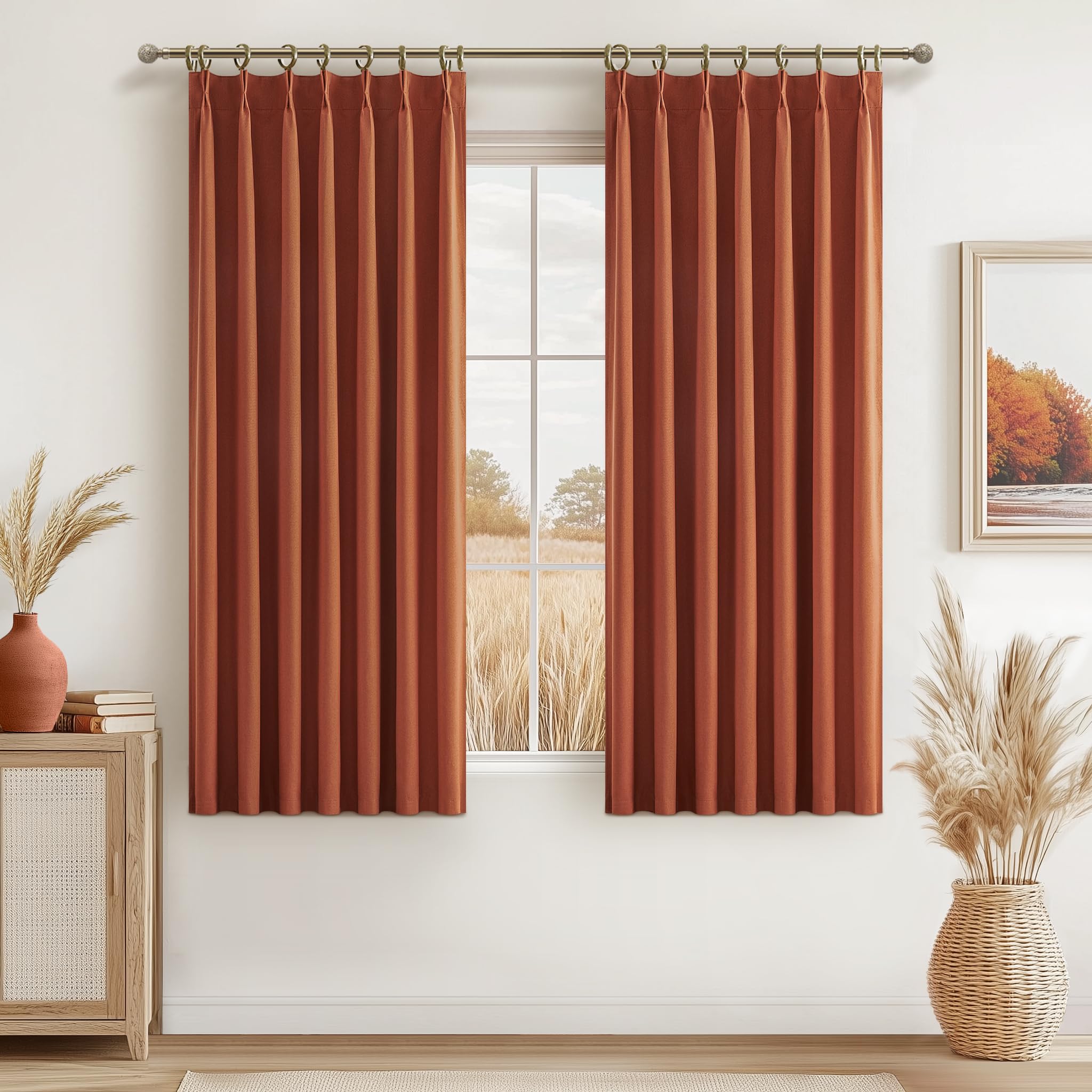 Linen Pinch Pleated Blackout Curtains 2 Panels Drapes for Living Room Bedroom