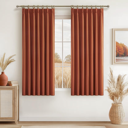 Linen Pinch Pleated Blackout Curtains 2 Panels Drapes for Living Room Bedroom