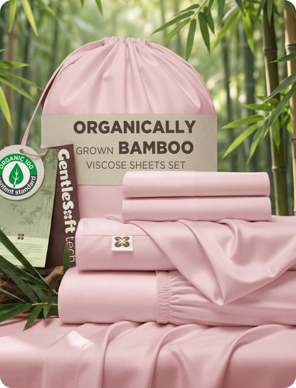 Bamboo Viscose Cooling Bed Sheet Set Deep Pocket Ultra Soft Silky 4 Piece Organic Fabric Sheets