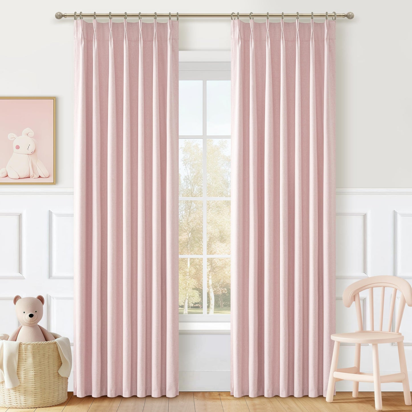 Linen Pinch Pleated Blackout Curtains 2 Panels Drapes for Living Room Bedroom