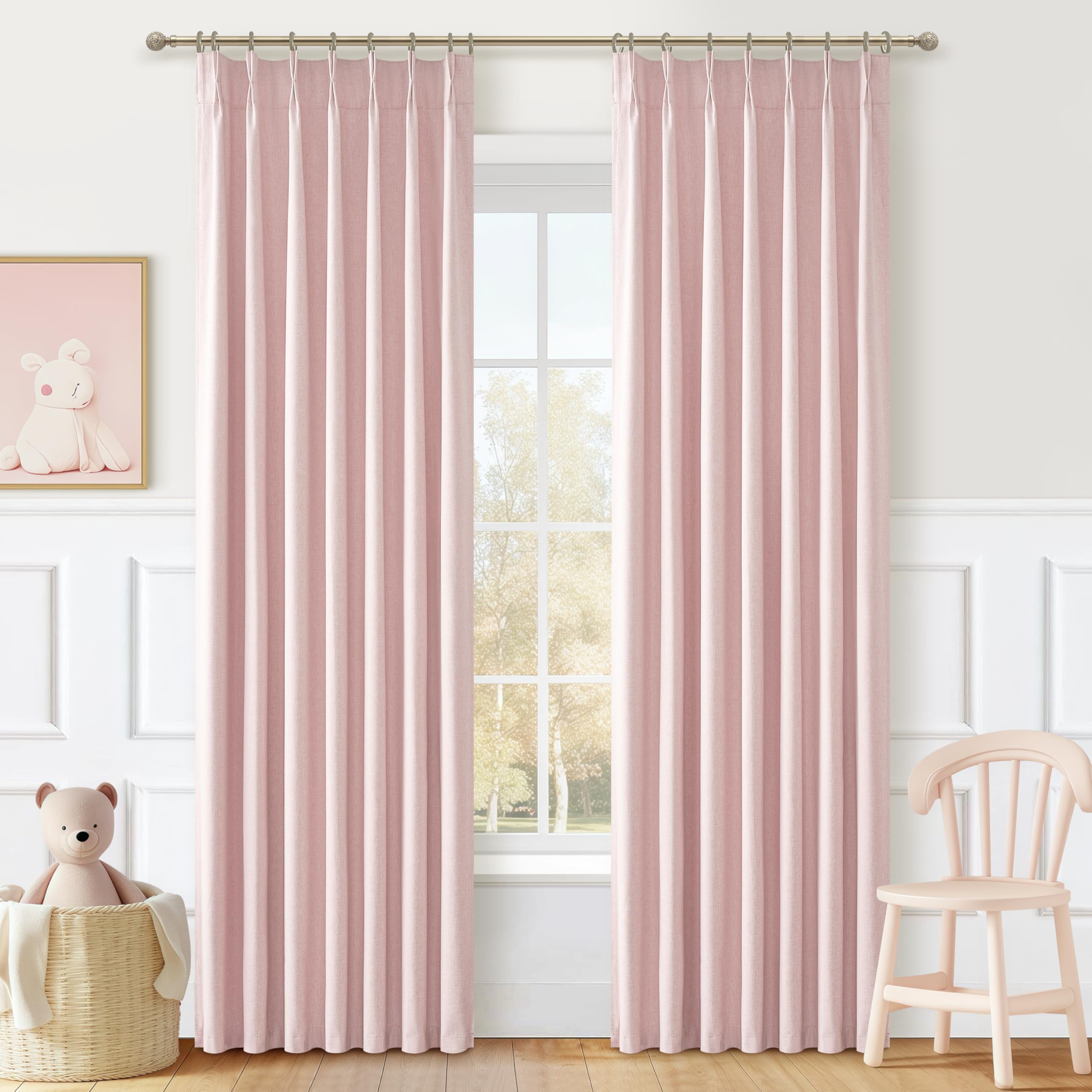 Linen Pinch Pleated Blackout Curtains 2 Panels Drapes for Living Room Bedroom