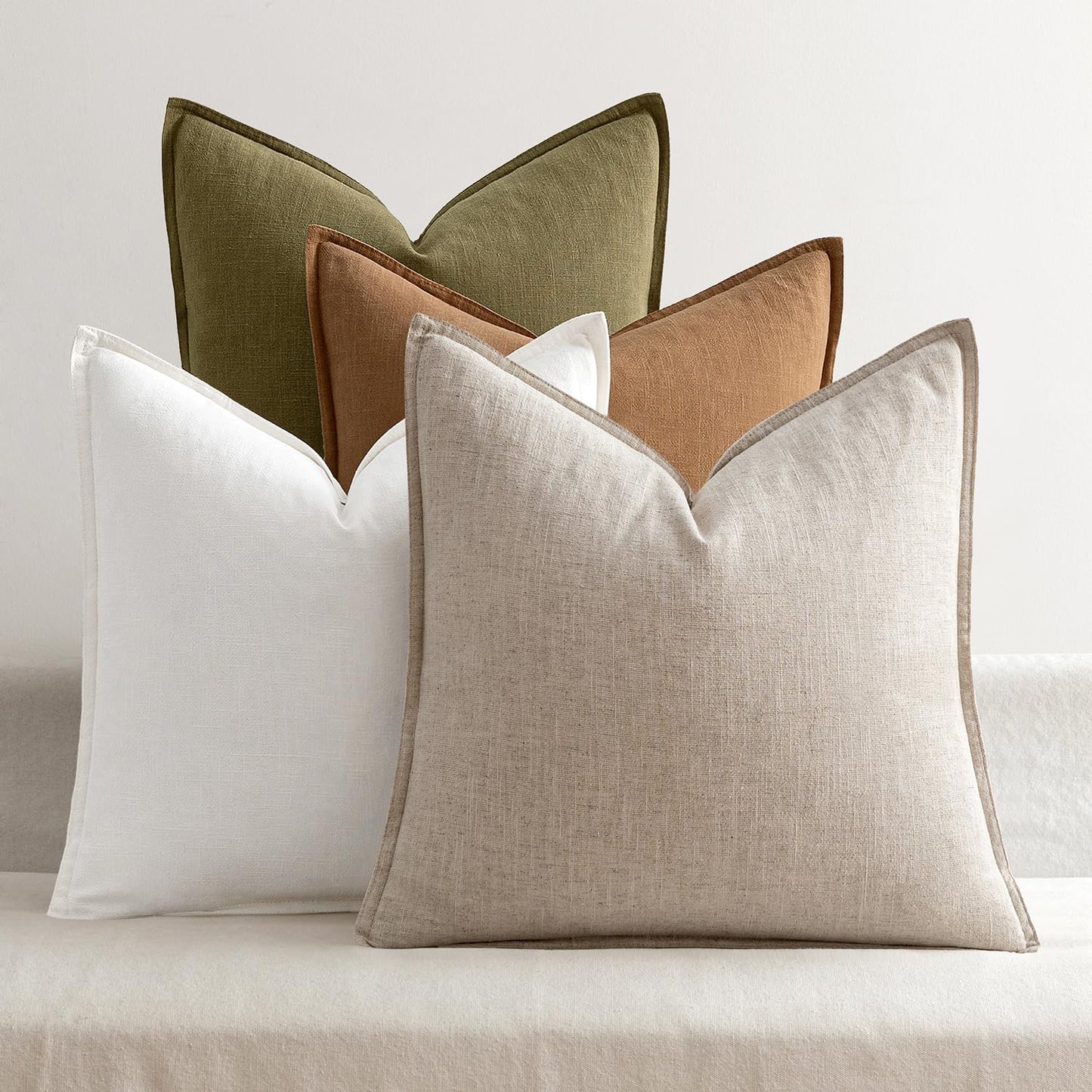 Linen Decorative Throw Pillow Covers Set of 4 Natural Boho Farmhouse Sofa Bed Cushion Covers
