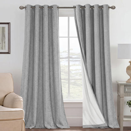 Linen Blackout Curtains Thick Textured Thermal Insulated Extra Wide Grommet Patio Door Drapes