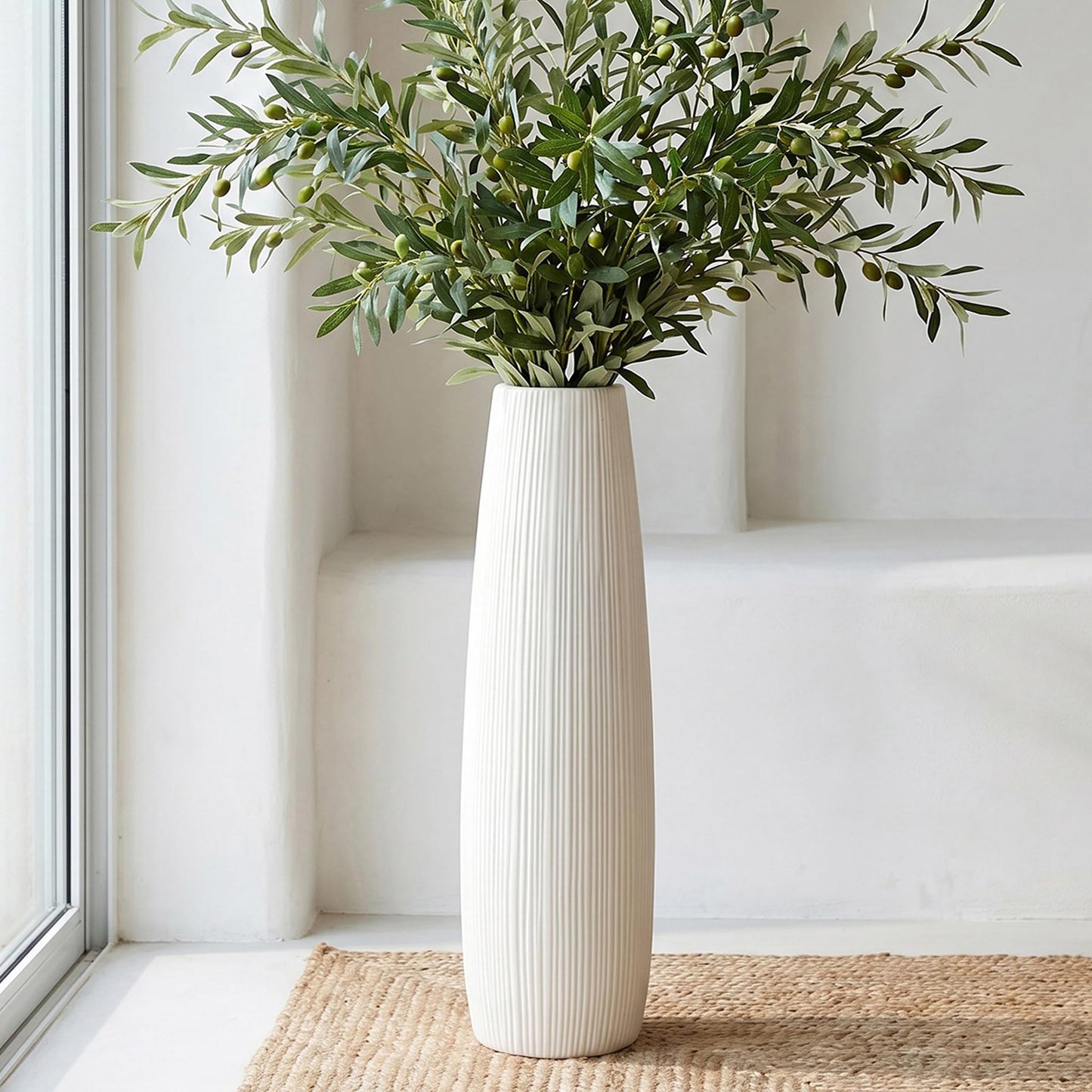 Tall White Ceramic Floor Vase Glossy Modern Home Decor for Living Room and Bedroom