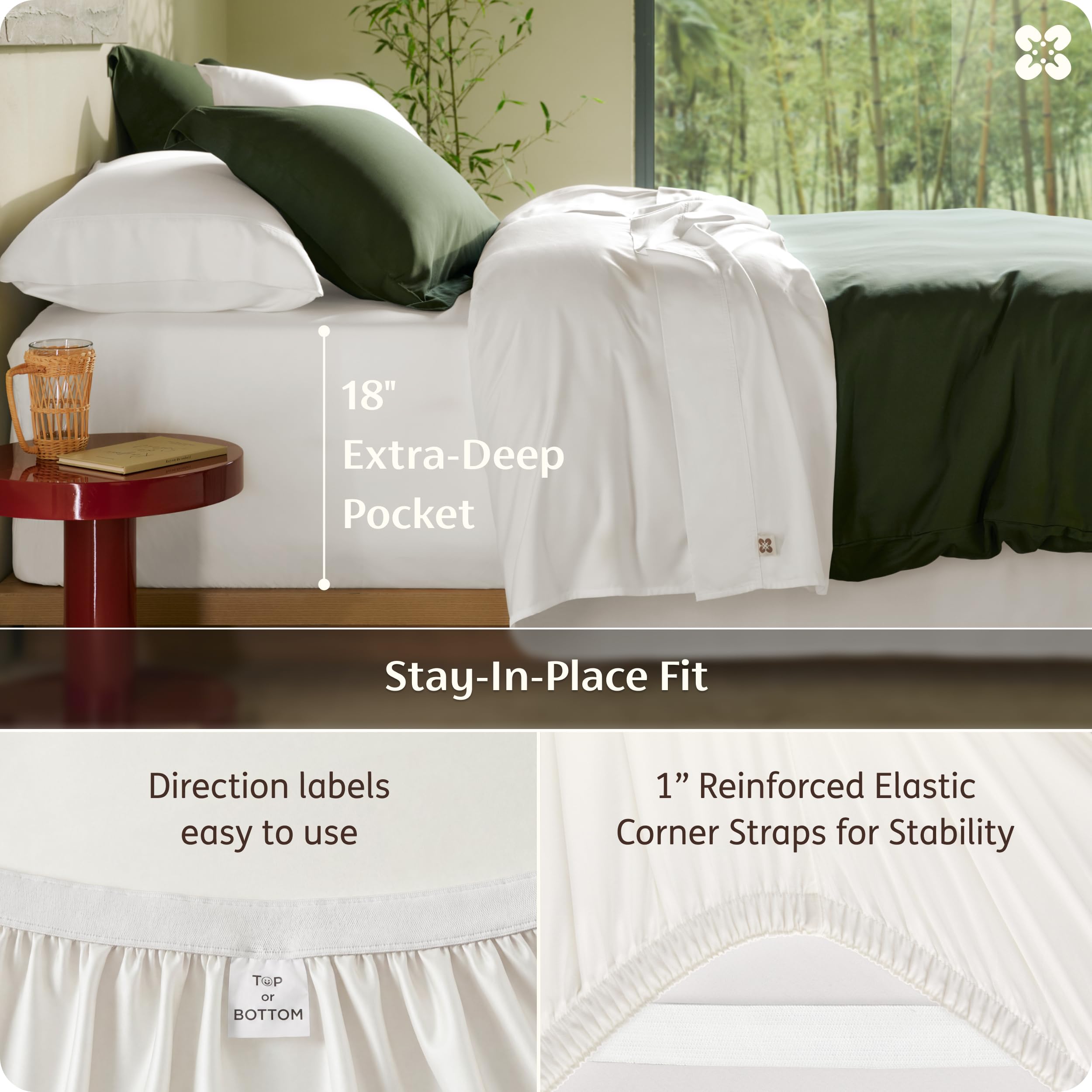 Bamboo Viscose Cooling Bed Sheet Set Deep Pocket Ultra Soft Silky 4 Piece Organic Fabric Sheets