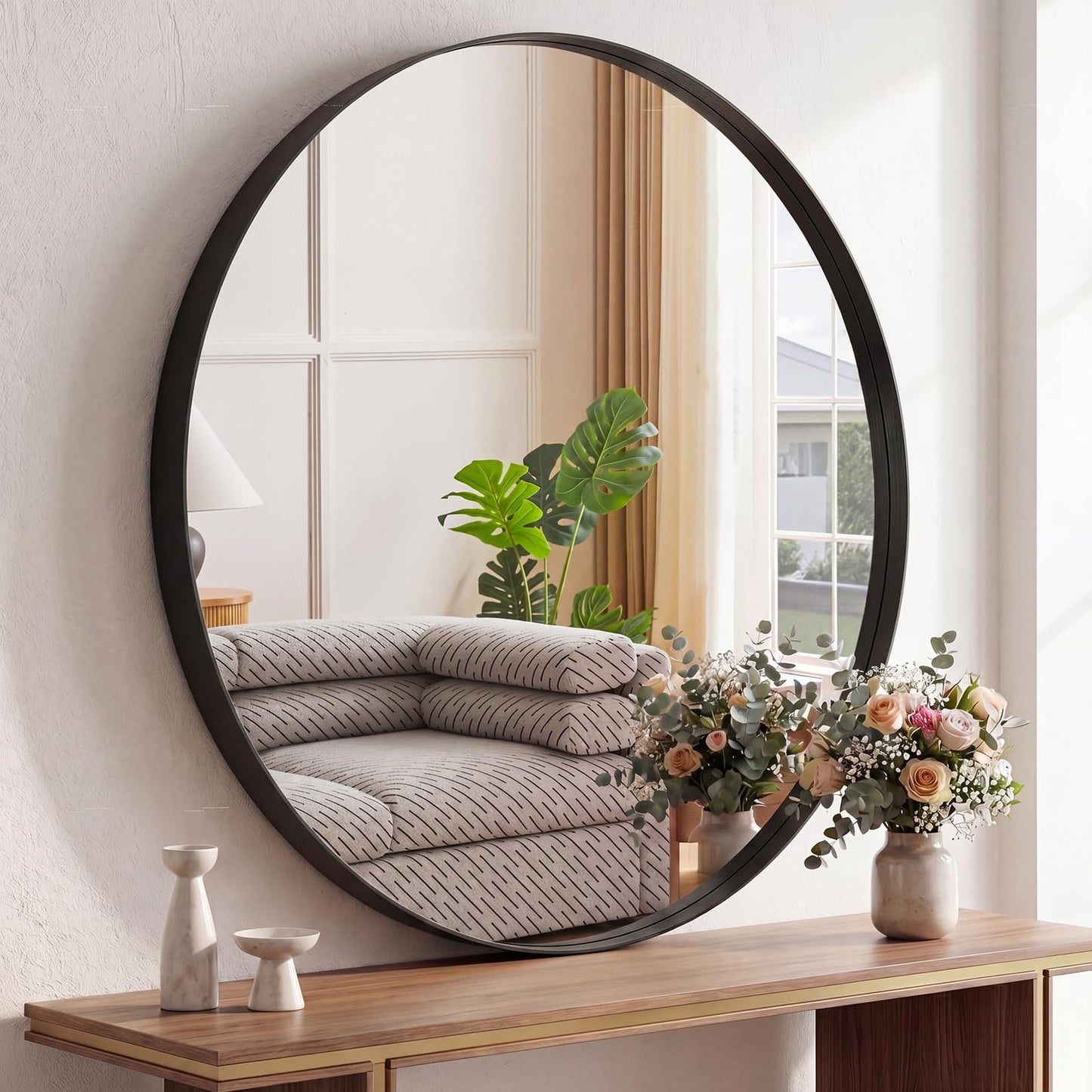 Matte Metal Framed Wall Mirror for Bathroom and Bedroom Vanity Decor