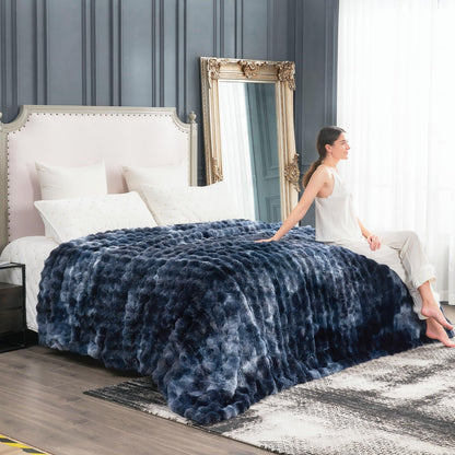 Faux Fur Throw Blanket Soft Plush Bubble Blanket for Couch Sofa Bedroom Living Room
