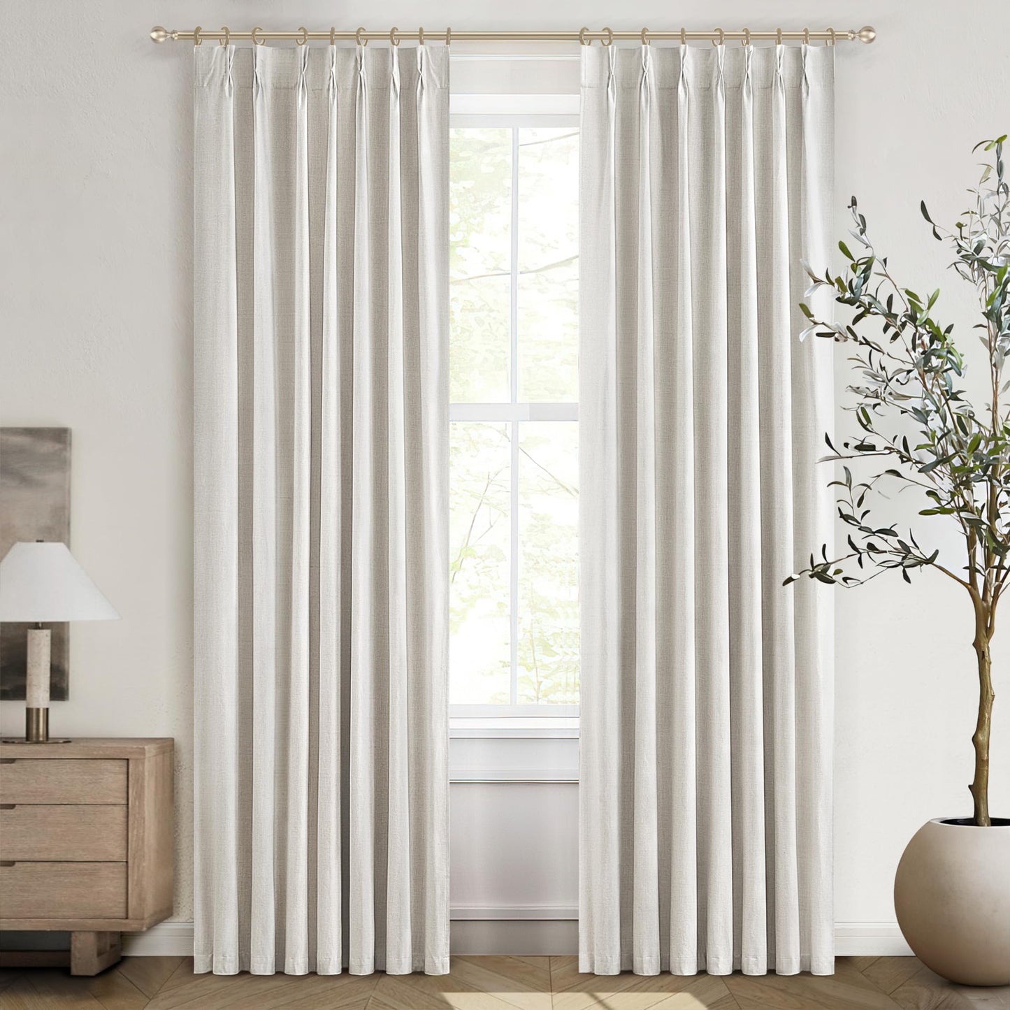 Linen Pinch Pleated Blackout Curtains 2 Panels Drapes for Living Room Bedroom