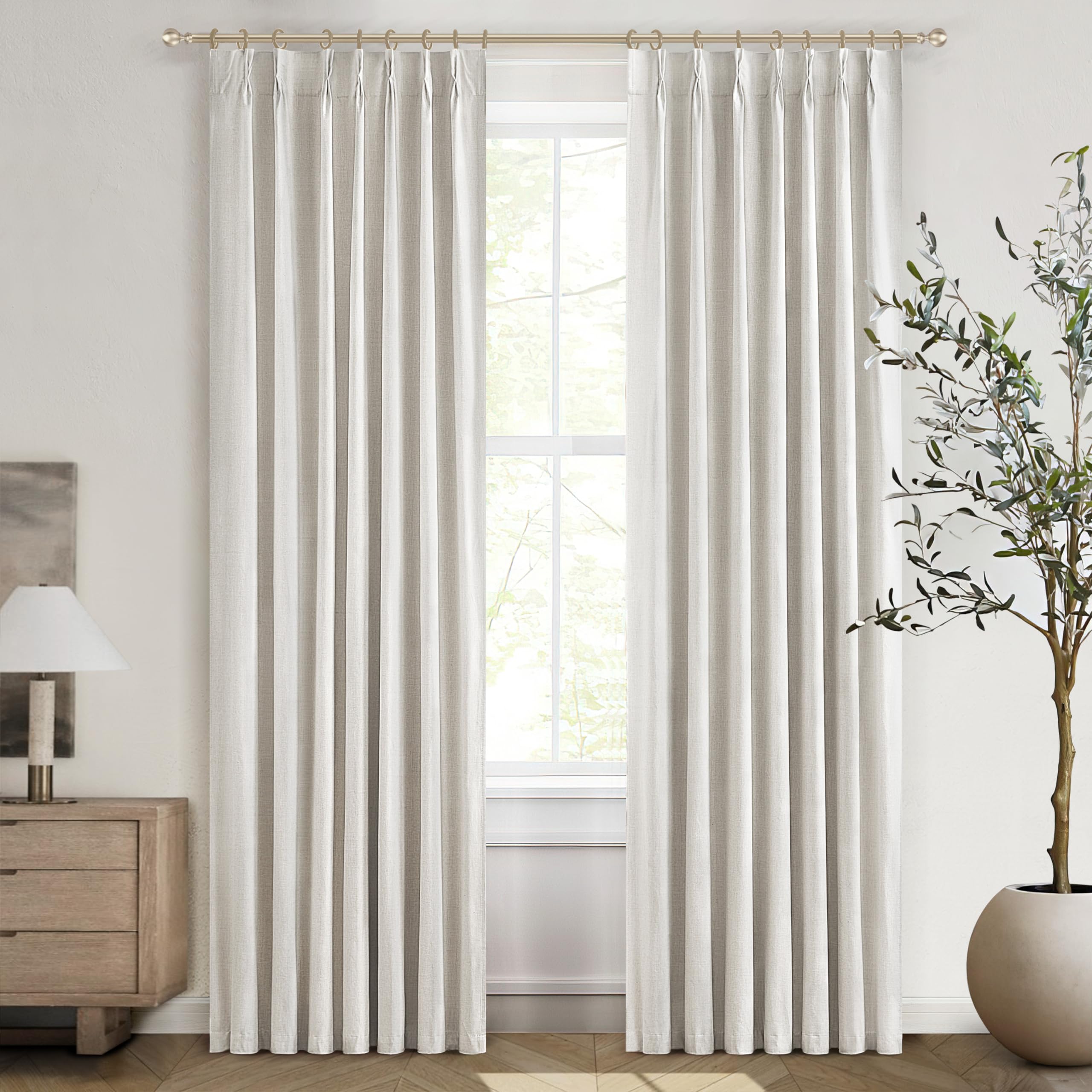Linen Pinch Pleated Blackout Curtains 2 Panels Drapes for Living Room Bedroom