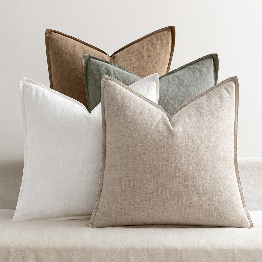 Linen Decorative Throw Pillow Covers Set of 4 Natural Boho Farmhouse Sofa Bed Cushion Covers