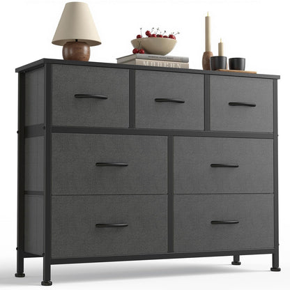 7-Drawer Fabric Dresser Storage Tower with Steel Frame and Wood Top