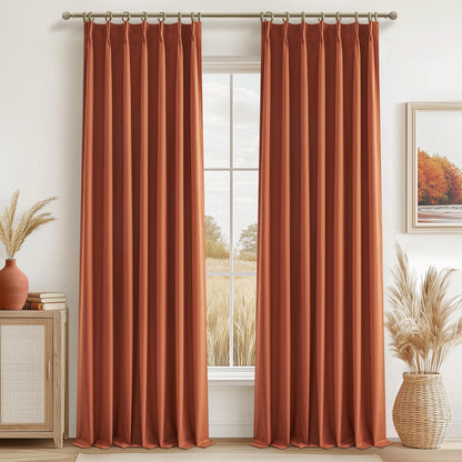 Linen Pinch Pleated Blackout Curtains 2 Panels Drapes for Living Room Bedroom
