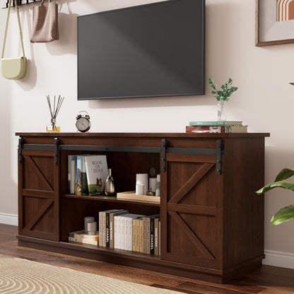TV Stand for 65 Inch TVs with Sliding Barn Doors and Storage Cabinets