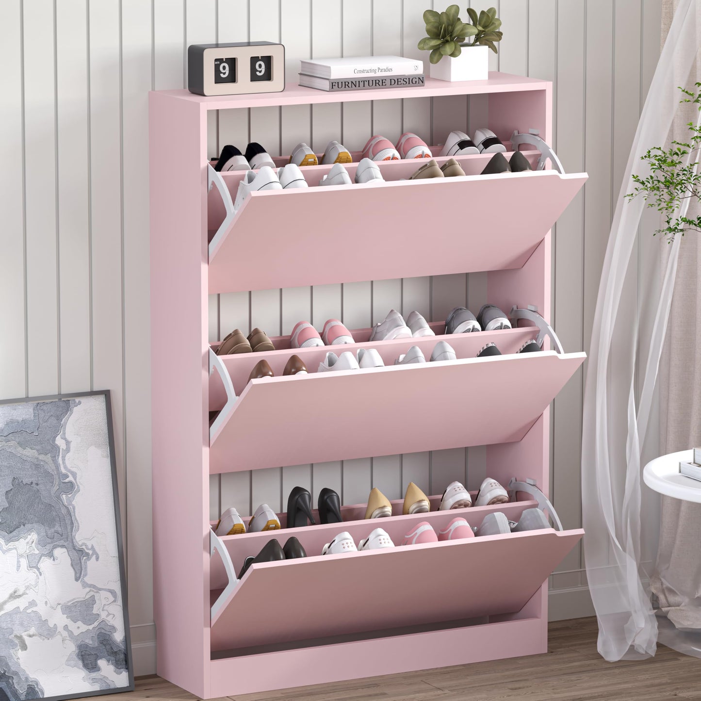 3-Flip Drawer Shoe Cabinet Freestanding Entryway Storage Cabinet
