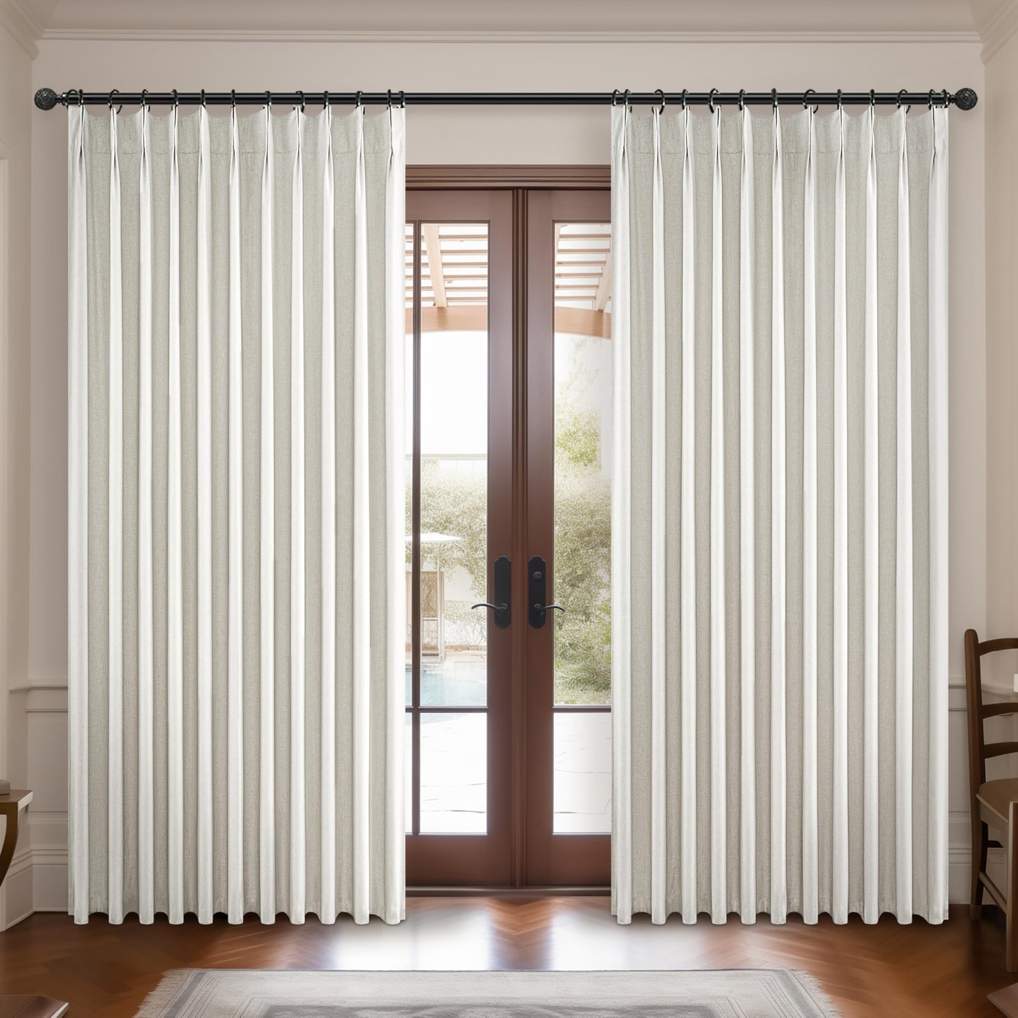 Linen Pinch Pleated Blackout Curtains 2 Panels Drapes for Living Room Bedroom