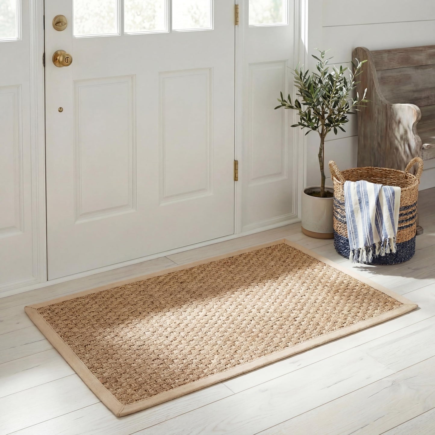 Natural Seagrass Basketweave Area Rug Natural Beige 5x8