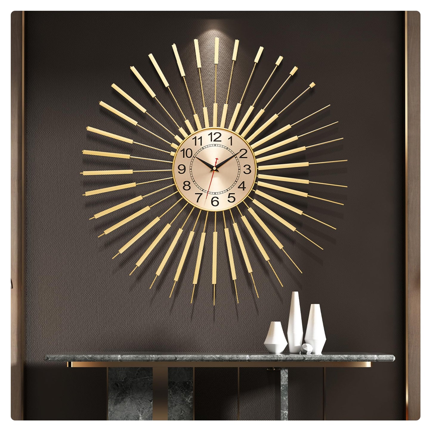 Mid Century Modern Gold Metal Wall Clock Silent Battery Operated 24 Inch Decorative Clock for Living Room Bedroom Office