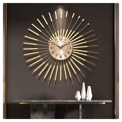 Mid Century Modern Gold Metal Wall Clock Silent Battery Operated 24 Inch Decorative Clock for Living Room Bedroom Office