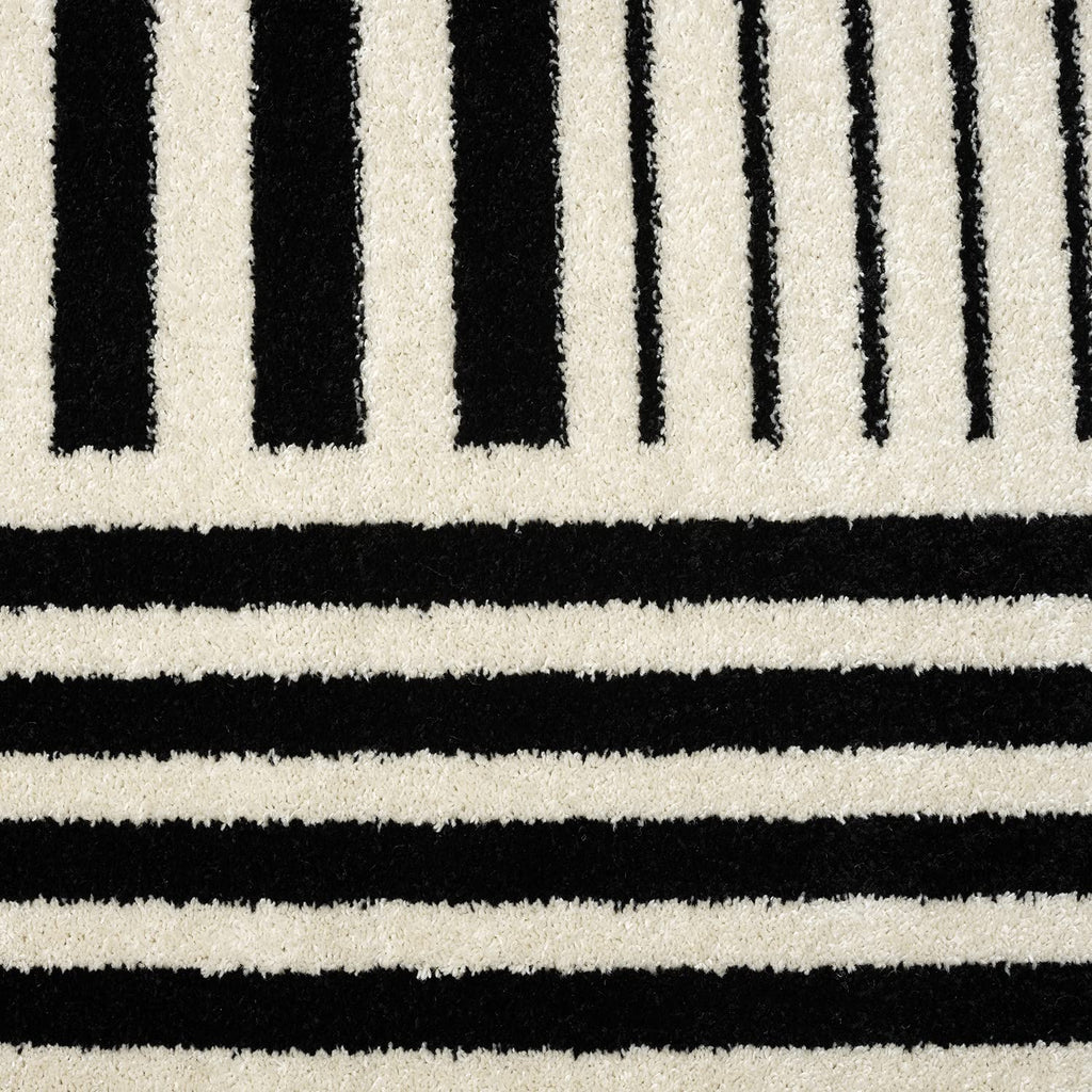 Geometric Beige Black Area Rug 3D Lines Modern Durable High Traffic Rug