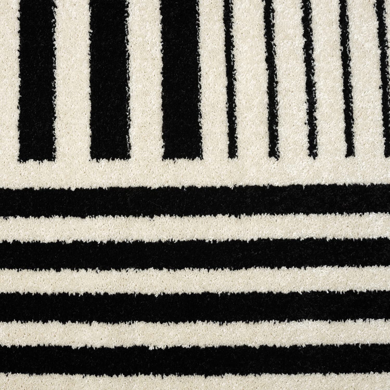 Geometric Beige Black Area Rug 3D Lines Modern Durable High Traffic Rug
