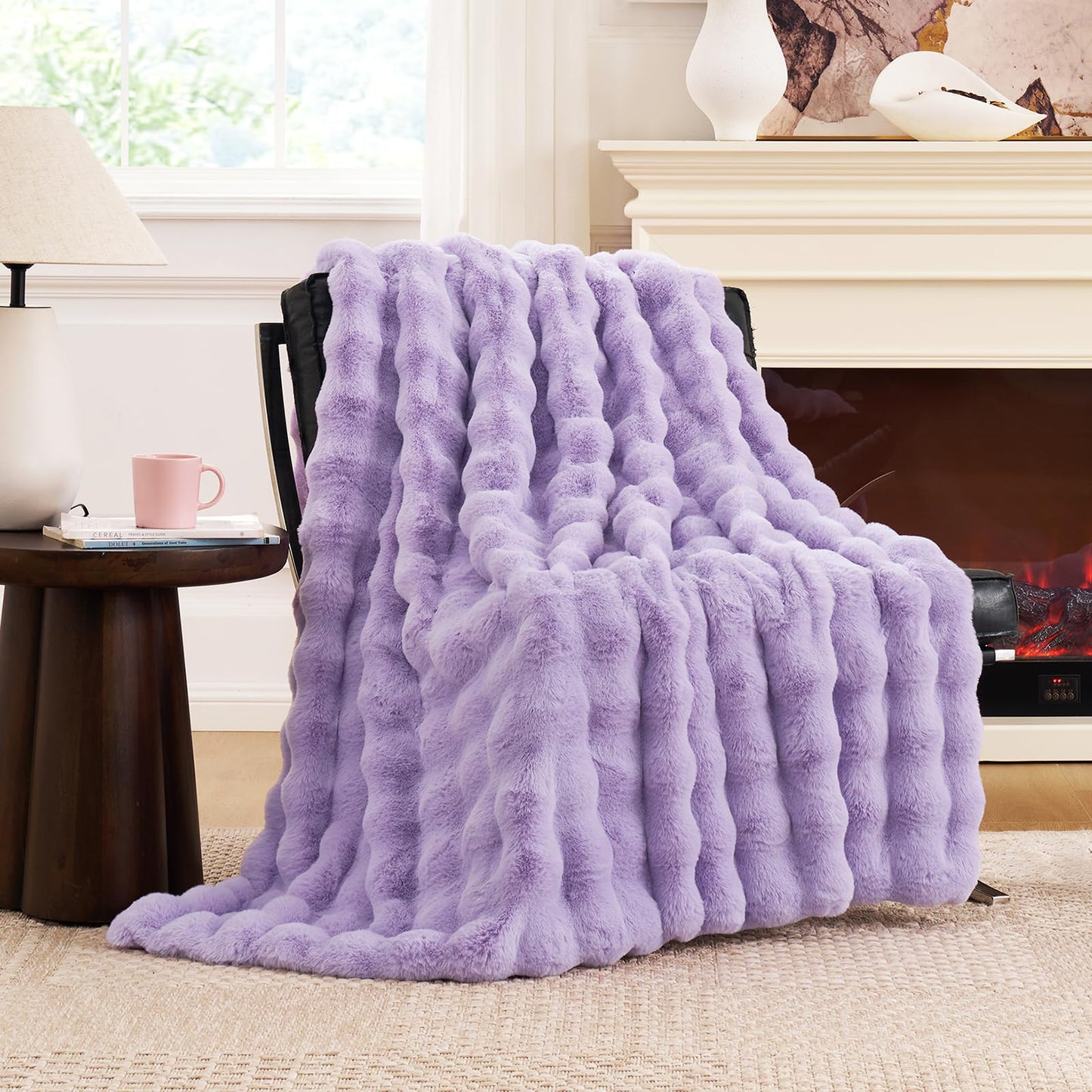 Faux Fur Throw Blanket Soft Plush Bubble Blanket for Couch Sofa Bedroom Living Room