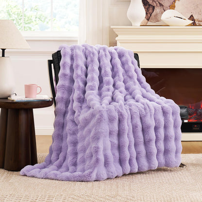 Faux Fur Throw Blanket Soft Plush Bubble Blanket for Couch Sofa Bedroom Living Room