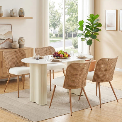 Sherpa Upholstered Cane Back Dining Chair with Metal Wood-Look Legs