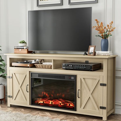 TV Stand for 65 Inch TVs with Sliding Barn Doors and Storage Cabinets