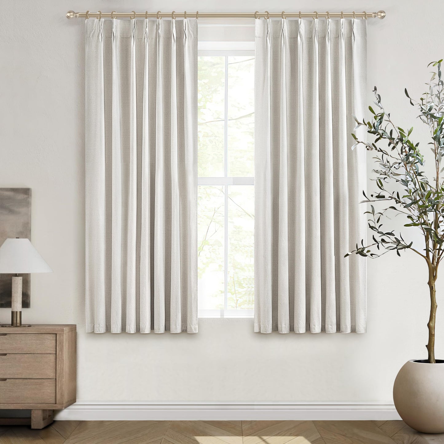 Linen Pinch Pleated Blackout Curtains 2 Panels Drapes for Living Room Bedroom