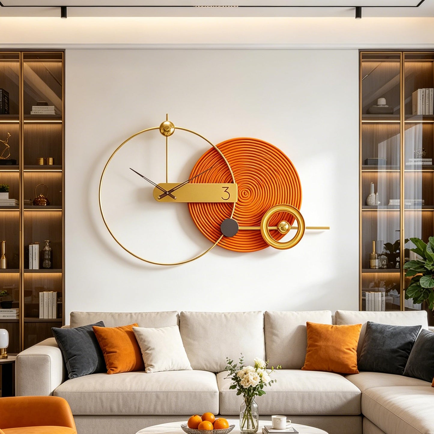 Mid Century Modern Gold Metal Wall Clock Silent Battery Operated 24 Inch Decorative Clock for Living Room Bedroom Office