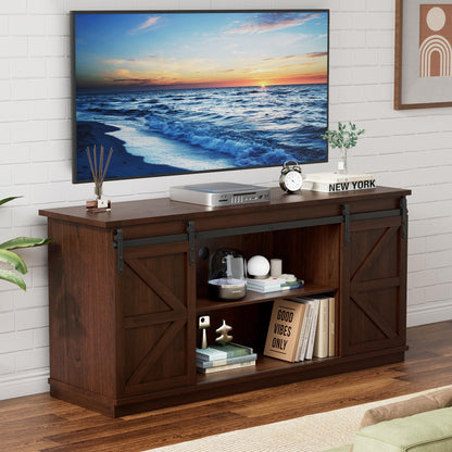 TV Stand for 65 Inch TVs with Sliding Barn Doors and Storage Cabinets
